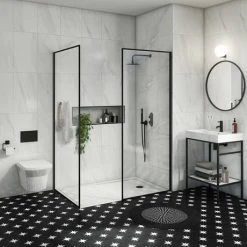 Arezzo 1400 x 900 Walk In Enclosure (incl. 800 Matt Black Framed Screen, Side Panel + White Tray) 11 Arezzo 1400 x 900 Walk In Enclosure (incl. 800 Matt Black Framed Screen, Side Panel + White Tray) -Shower Enclosure Ranges Shop 89SQBWS14T d6 460