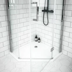 Apollo 800x800mm Frameless Pentangle Enclosure (inc. Tray + Waste) -Shower Enclosure Ranges Shop AP80 detail3 460