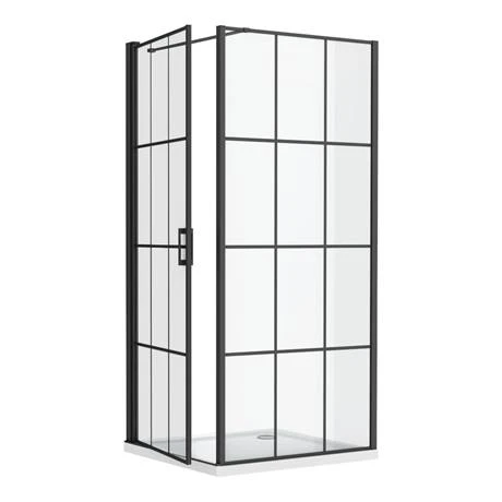 Arezzo 700 x 700 Matt Black Grid Frameless Pivot Door Shower Enclosure + Tray 5 Arezzo 700 x 700 Matt Black Grid Frameless Pivot Door Shower Enclosure + Tray - Image 5