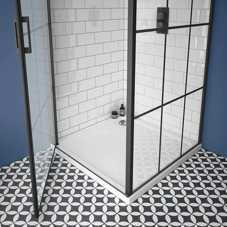 Arezzo 900 x 900 Matt Black Grid Frameless Pivot Door Shower Enclosure + Tray 2 Arezzo 900 x 900 Matt Black Grid Frameless Pivot Door Shower Enclosure + Tray - Image 2