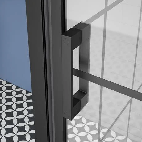 Arezzo 900 x 900 Matt Black Grid Frameless Pivot Door Shower Enclosure + Tray 3 Arezzo 900 x 900 Matt Black Grid Frameless Pivot Door Shower Enclosure + Tray - Image 3
