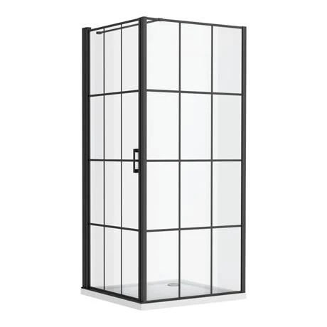 Arezzo 900 x 900 Matt Black Grid Frameless Pivot Door Shower Enclosure + Tray 6 Arezzo 900 x 900 Matt Black Grid Frameless Pivot Door Shower Enclosure + Tray - Image 6