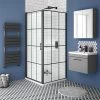 Arezzo 900 x 900 Matt Black Grid Frameless Pivot Door Shower Enclosure + Tray