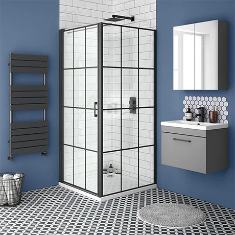 Arezzo 900 x 900 Matt Black Grid Frameless Pivot Door Shower Enclosure + Tray 1 Arezzo 900 x 900 Matt Black Grid Frameless Pivot Door Shower Enclosure + Tray