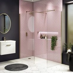 Arezzo 1400 x 900 Brushed Brass Wet Room (inc. Screen, Side Panel + Tray)