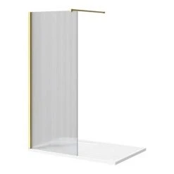 Arezzo 1400 x 900 Fluted Glass Brushed Brass Profile Wet Room (800 Screen, Square Support Arm + Tray) -Shower Enclosure Ranges Shop AZFGBB149 d4 460