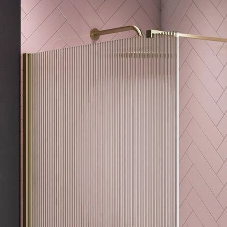 Arezzo 1400 x 900 Fluted Glass Brushed Brass Walk In Enclosure (inc. Main Screen, Side Panel + Tray) 3 Arezzo 1400 x 900 Fluted Glass Brushed Brass Walk In Enclosure (inc. Main Screen, Side Panel + Tray) - Image 3