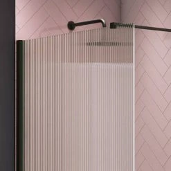 Arezzo 1400 x 900 Fluted Glass Matt Black Walk In Enclosure (inc. Main Screen, Side Panel + Tray) -Shower Enclosure Ranges Shop AZFGMB149E d2 460