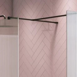 Arezzo 1400 x 900 Fluted Glass Matt Black Walk In Enclosure (inc. Main Screen, Side Panel + Tray) -Shower Enclosure Ranges Shop AZFGMB149E d4 460