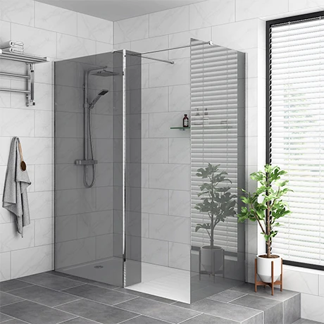 Arezzo 1400 x 900 Grey Tinted Glass Wet Room (inc. 800mm Screen, Return, Side Panel + Tray) 1 Arezzo 1400 x 900 Grey Tinted Glass Wet Room (inc. 800mm Screen, Return, Side Panel + Tray)