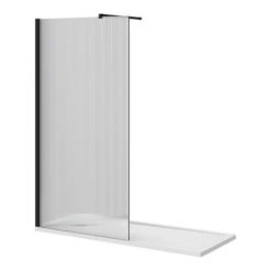 Arezzo 1700 x 700 Bath Replacement Wet Room (1000mm Matt Black Fluted Glass Screen w. Tray)
