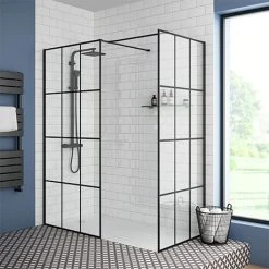 Arezzo 1600 x 800 Matt Black Grid Wet Room (inc. Screen, Side Panel + Tray)