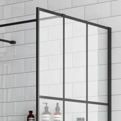 Arezzo 1700 x 800 Matt Black Grid Wet Room (inc. Screen, Side Panel + Tray) -Shower Enclosure Ranges Shop AZMBG03 d2 460