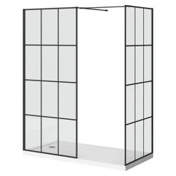 Arezzo 1700 x 800 Matt Black Grid Wet Room (inc. Screen, Side Panel + Tray) -Shower Enclosure Ranges Shop AZMBG03 d4 460