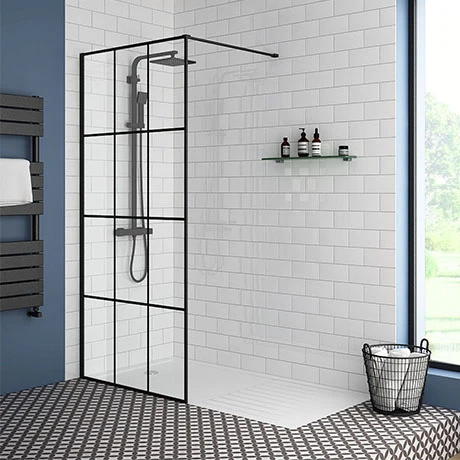 Arezzo 1700 x 800 Matt Black Grid Wet Room (inc. Screen + Tray) 1 Arezzo 1700 x 800 Matt Black Grid Wet Room (inc. Screen + Tray)