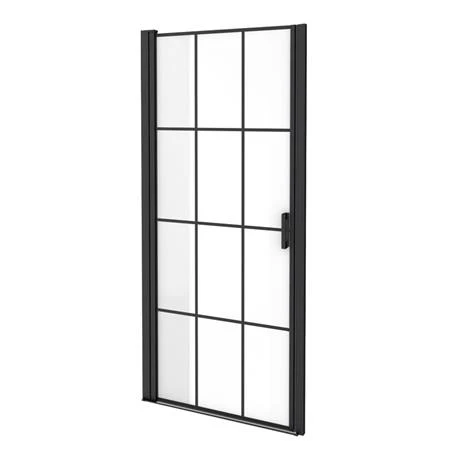 Arezzo 800mm Matt Black Grid Frameless Pivot Shower Door + Tray for Recess 4 Arezzo 800mm Matt Black Grid Frameless Pivot Shower Door + Tray for Recess - Image 4