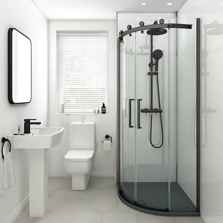 Arezzo Matt Black 800 x 800mm Frameless Quadrant Shower Enclosure 3 Arezzo Matt Black 800 x 800mm Frameless Quadrant Shower Enclosure - Image 3