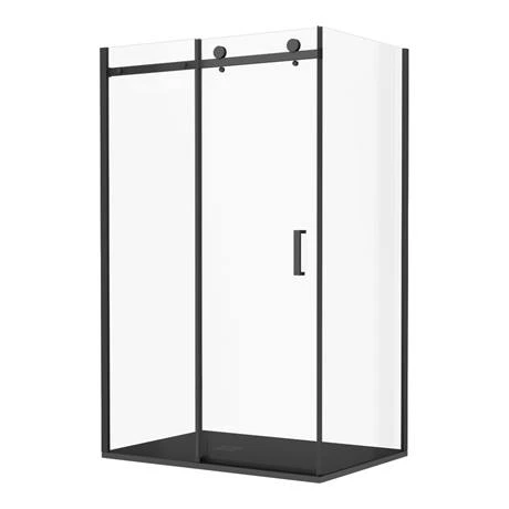 Arezzo Matt Black 1200 x 900 Frameless Sliding Door Shower Enclosure with Black Tray 6 Arezzo Matt Black 1200 x 900 Frameless Sliding Door Shower Enclosure with Black Tray - Image 6