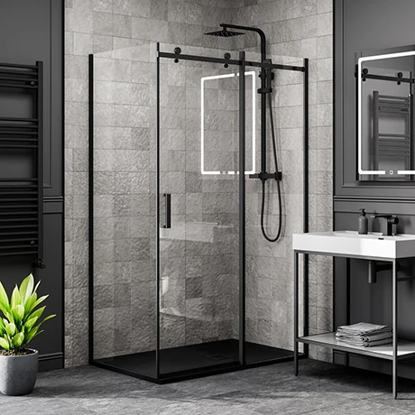 Arezzo Matt Black 1200 x 900 Frameless Sliding Door Shower Enclosure with Black Tray 1 Arezzo Matt Black 1200 x 900 Frameless Sliding Door Shower Enclosure with Black Tray