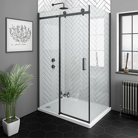 Arezzo Matt Black 1000 x 800 Frameless Sliding Door Shower Enclosure 1 Arezzo Matt Black 1000 x 800 Frameless Sliding Door Shower Enclosure
