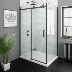 Arezzo Matt Black 1200 x 700 Frameless Sliding Door Shower Enclosure