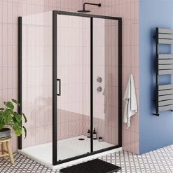 Toreno Matt Black 1000 x 900mm Sliding Door Shower Enclosure without Tray