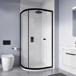Crosswater 1000 x 800mm Clear 6 Matt Black Offset Quadrant Single Door Shower Enclosure - CAQSBC10X8