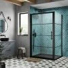 Hudson Reed Matt Black 1400 x 900mm Sliding Door Shower Enclosure + Black Tray