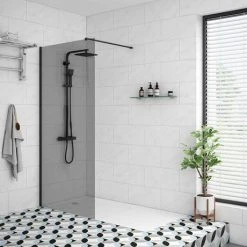 Arezzo 1900mm Grey Tinted Glass Wetroom Screen inc. Matt Black Profile + Support Arm 5 Arezzo 1900mm Grey Tinted Glass Wetroom Screen inc. Matt Black Profile + Support Arm -Shower Enclosure Ranges Shop MBTG nd2 460