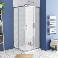 Monza 900 x 900mm Square Corner Entry Shower Enclosure + Pearlstone Tray