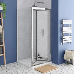 Monza 800 x 800mm Bi-Fold Door Shower Enclosure + Pearlstone Tray