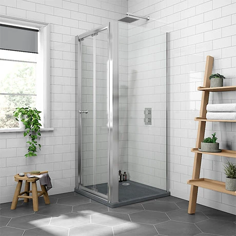Newark 800 x 800mm Bi-Folding Shower Enclosure + Slate Effect Tray 1 Newark 800 x 800mm Bi-Folding Shower Enclosure + Slate Effect Tray