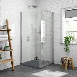 Newark 900 x 900mm Pivot Door Shower Enclosure + Slate Effect Tray