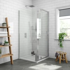 Newark 800 x 800mm Pivot Door Shower Enclosure + Pearlstone Tray
