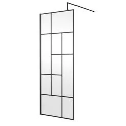 Venice 1400 x 900 Matt Black Abstract Grid Wet Room (800mm Screen + Tray) -Shower Enclosure Ranges Shop VAMBG04 d1 460