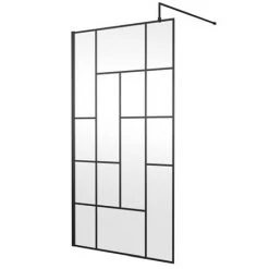 Venice 1700 x 800 Matt Black Abstract Grid Wet Room (1100mm Screen + Tray) -Shower Enclosure Ranges Shop VAMBG06 detail1 460