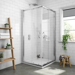 Newark Corner Entry Shower Enclosure + Pearlstone Tray