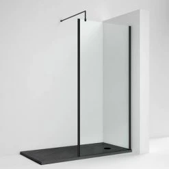 Venice Matt Black Outer Framed 8mm Wetroom Screen with Support Arm (1950mm High) - Various Sizes -Shower Enclosure Ranges Shop VEN7OFWS ll 460
