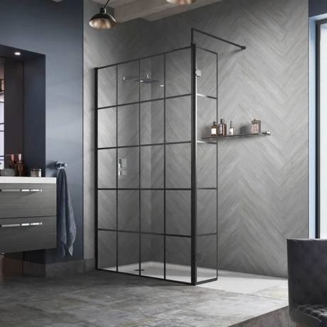 Hudson Reed Black Frame Wetroom Screen with Support Arm 2 Hudson Reed Black Frame Wetroom Screen with Support Arm - Image 2