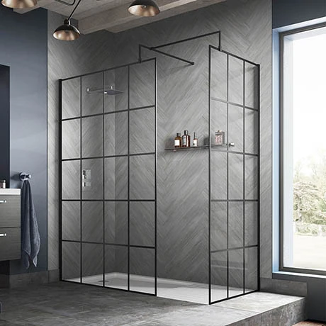 Hudson Reed Black Frame Wetroom Screen with Support Arm 1 Hudson Reed Black Frame Wetroom Screen with Support Arm