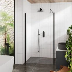 Venice Matt Black Outer Framed 8mm Wetroom Screen with Support Arm (1950mm High) - Various Sizes -Shower Enclosure Ranges Shop ven7 lms a 460